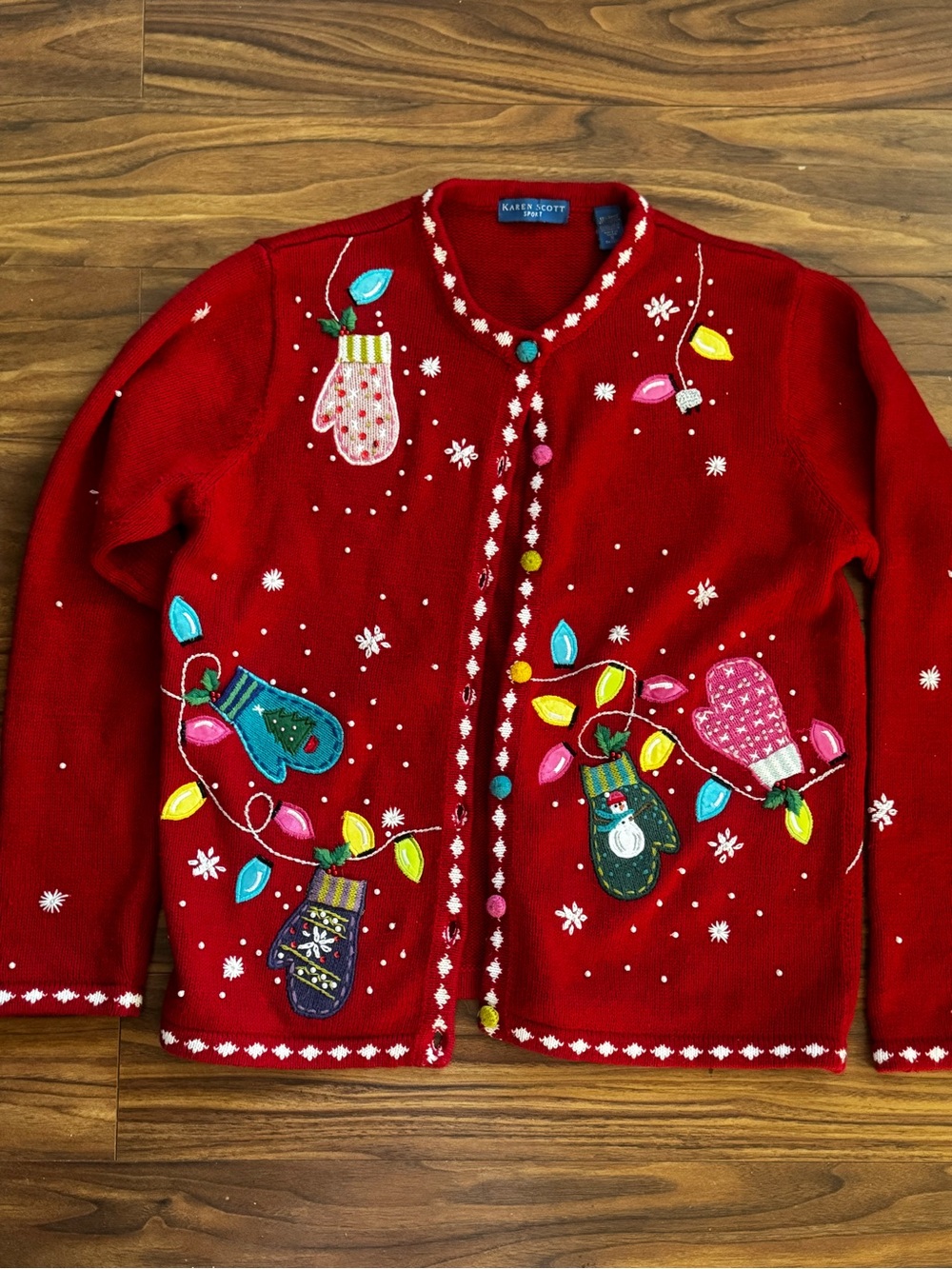 Y2K Karen Scott Christmas Cardigan Mitten Holiday Sweater Small